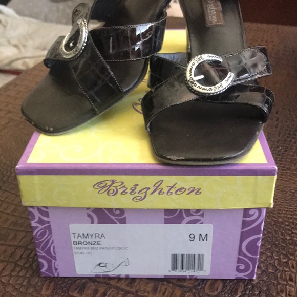 Brighton Tamara Bronze Patent Croco Heels - Picture 2 of 6